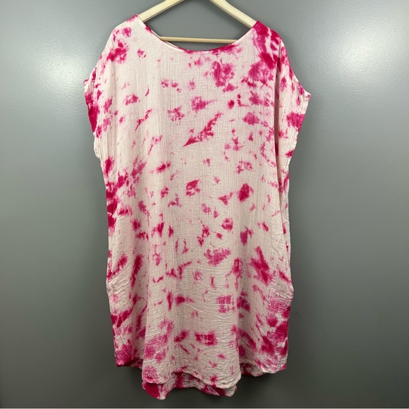 Shannon Passero Crinkle Gauze Pink and White Tie Dye Dress Size XL - Picture 2 of 7
